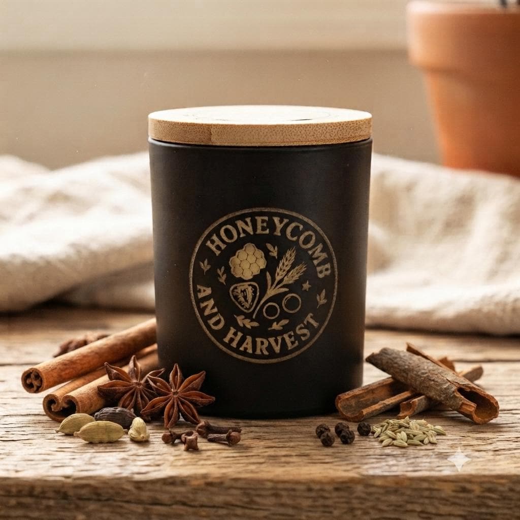 Spiced Chai beeswax candle hand poured by Honeycomb & Harvest