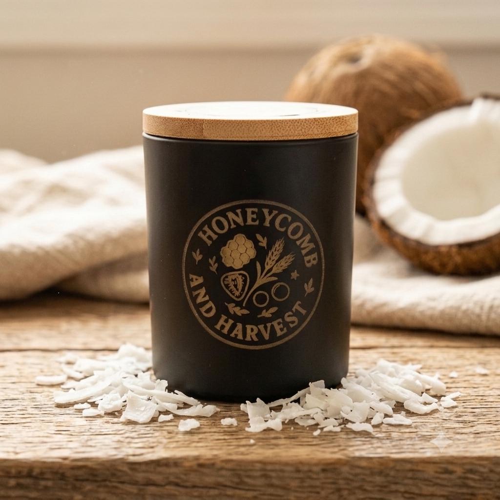 Coconut Coast beeswax candle hand poured by Honeycomb & Harvest