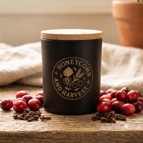 Cranberry and Clove beeswax candle hand poured by Honeycomb & Harvest