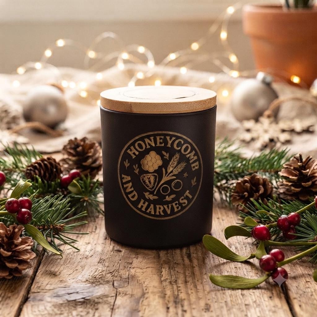 Winter Welcome beeswax candle hand poured by Honeycomb & Harvest